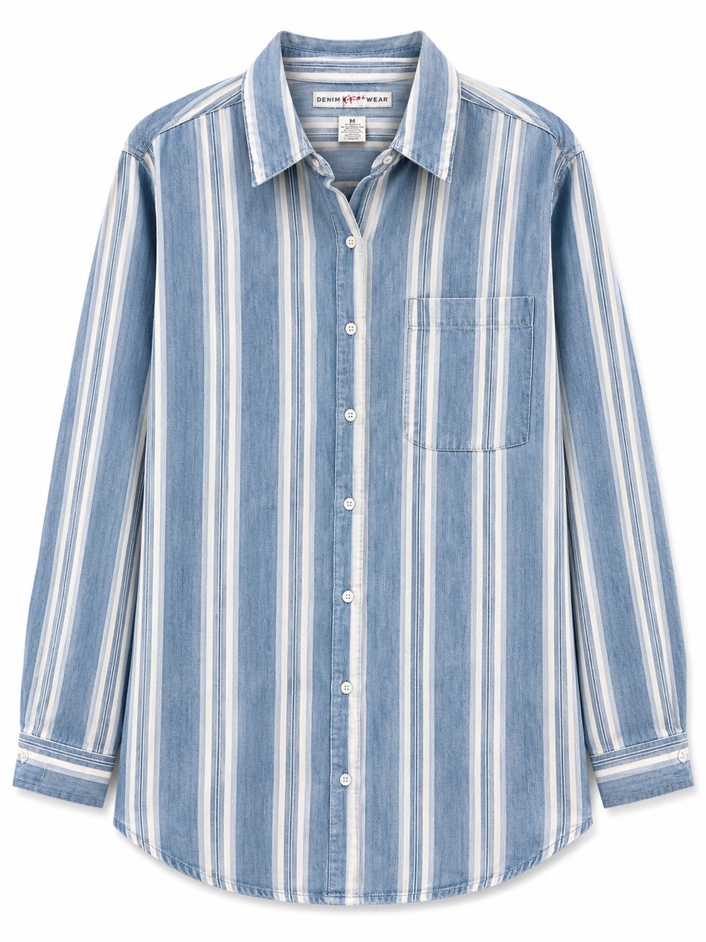 Vintage 80s Chambray Striped Denim Casual Blue & White Button-Down Shirt